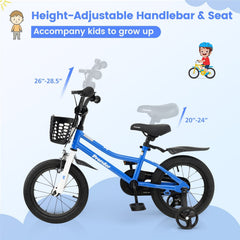 14 Inch Kids Bike with 2 Training Wheels and Basket for Ages 3 to 5, Blue