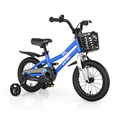 14 Inch Kids Bike with 2 Training Wheels and Basket for Ages 3 to 5, Navy