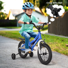 14 Inch Kids Bike with 2 Training Wheels and Basket for Ages 3 to 5, Navy