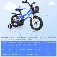 14 Inch Kids Bike with 2 Training Wheels and Basket for Ages 3 to 5, Navy