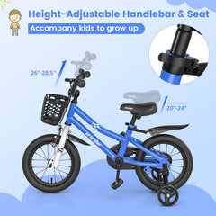 14 Inch Kids Bike with 2 Training Wheels and Basket for Ages 3 to 5, Navy