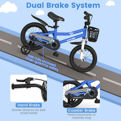 14 Inch Kids Bike with 2 Training Wheels and Basket for Ages 3 to 5, Navy