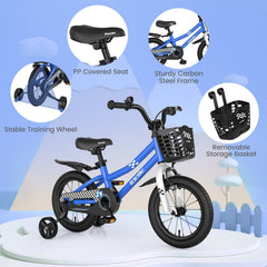 14 Inch Kids Bike with 2 Training Wheels and Basket for Ages 3 to 5, Navy
