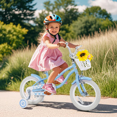14 Inch Kids Bike with Adjustable Handlebar and Seat for Ages 3 to 5, Light Blue