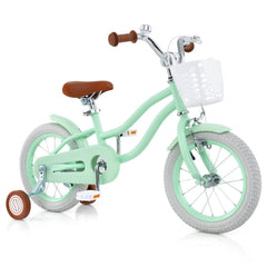 14 Inch Kids Bike with Training Wheels, Basket and Bell for Ages 3 to 5, Mint Green