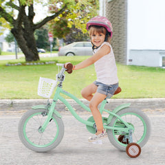 14 Inch Kids Bike with Training Wheels, Basket and Bell for Ages 3 to 5, Mint Green
