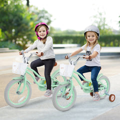 14 Inch Kids Bike with Training Wheels, Basket and Bell for Ages 3 to 5, Mint Green