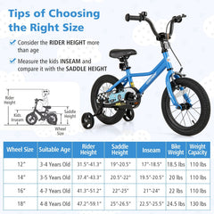 14 Inch Kids Bike with Removable Training Wheels and Air Tires, Blue