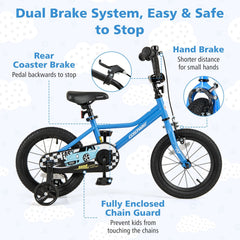 14 Inch Kids Bike with Removable Training Wheels and Air Tires, Blue