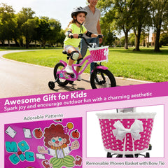 14 Inch Kids Bike with Training Wheels, Basket and Front V-Brake, Pink