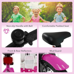 14 Inch Kids Bike with Training Wheels, Basket and Front V-Brake, Pink