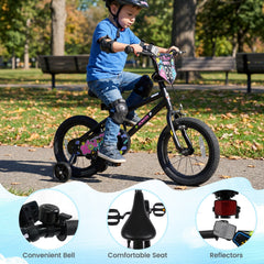 14 Inch Kids Bike with Training Wheels and Number Plate, Black