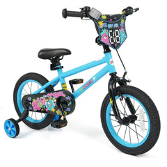 14 Inch Kids Bike with Training Wheels and Number Plate, Blue