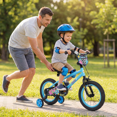 14 Inch Kids Bike with Training Wheels and Number Plate, Blue