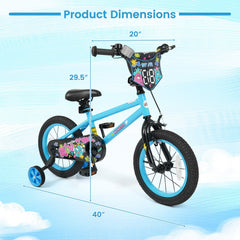 14 Inch Kids Bike with Training Wheels and Number Plate, Blue