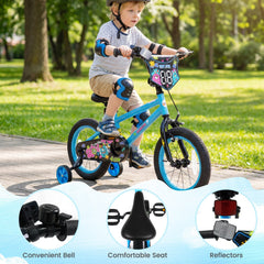14 Inch Kids Bike with Training Wheels and Number Plate, Blue