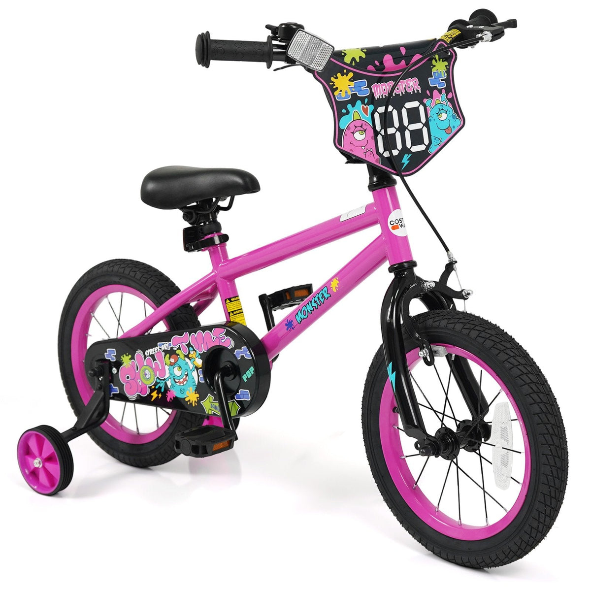 14 Inch Kids Bike with Training Wheels and Number Plate, Pink