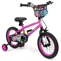 14 Inch Kids Bike with Training Wheels and Number Plate, Pink