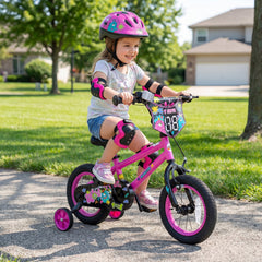 14 Inch Kids Bike with Training Wheels and Number Plate, Pink