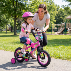 14 Inch Kids Bike with Training Wheels and Number Plate, Pink