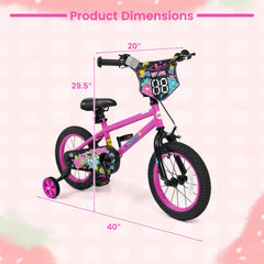 14 Inch Kids Bike with Training Wheels and Number Plate, Pink