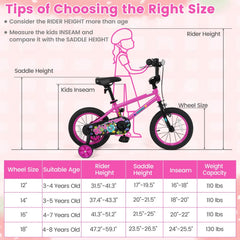14 Inch Kids Bike with Training Wheels and Number Plate, Pink
