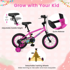14 Inch Kids Bike with Training Wheels and Number Plate, Pink