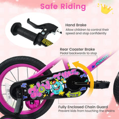 14 Inch Kids Bike with Training Wheels and Number Plate, Pink