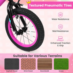 14 Inch Kids Bike with Training Wheels and Number Plate, Pink