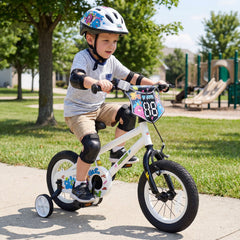 14 Inch Kids Bike with Training Wheels and Number Plate, White