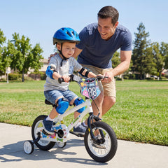 14 Inch Kids Bike with Training Wheels and Number Plate, White
