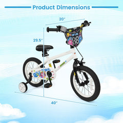 14 Inch Kids Bike with Training Wheels and Number Plate, White