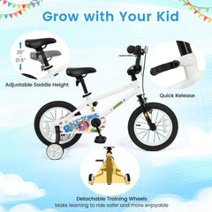 14 Inch Kids Bike with Training Wheels and Number Plate, White