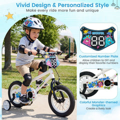 14 Inch Kids Bike with Training Wheels and Number Plate, White