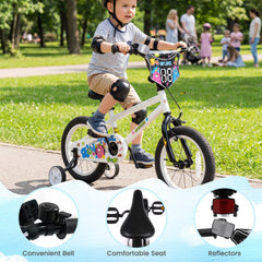 14 Inch Kids Bike with Training Wheels and Number Plate, White