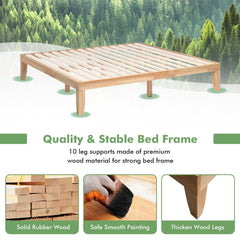 14 Inch King Size Wood Platform Bed Frame with 14 Bar Slat Support, Natural