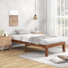 14 Inch Twin Size Rubberwood Platform Bed Frame with 14 Slats and 250 lb Capacity, Walnut