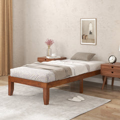 14 Inch Twin Size Rubberwood Platform Bed Frame with 14 Slats and 250 lb Capacity, Walnut