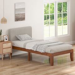 14 Inch Twin Size Rubberwood Platform Bed Frame with 14 Slats and 250 lb Capacity, Walnut