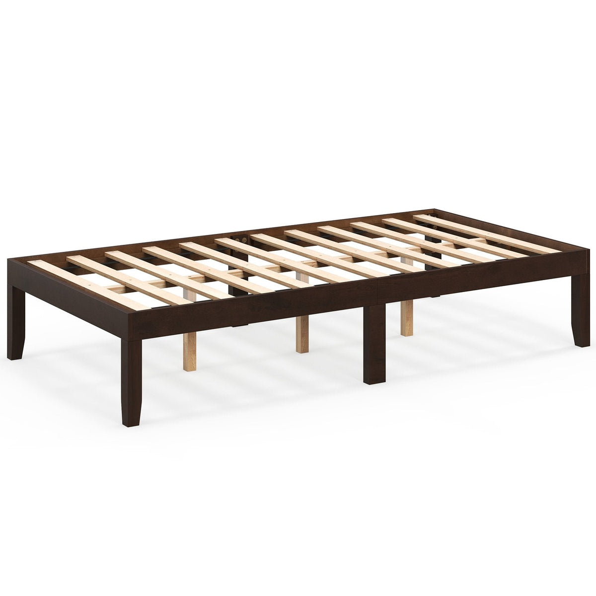 14 Inch Twin Wood Platform Bed Frame with 12 Plywood Slats and Adjustable Foot Pads, Espresso