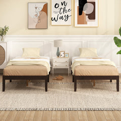14 Inch Twin Wood Platform Bed Frame with 12 Plywood Slats and Adjustable Foot Pads, Espresso