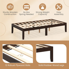 14 Inch Twin Wood Platform Bed Frame with 12 Plywood Slats and Adjustable Foot Pads, Espresso