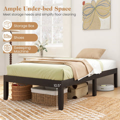 14 Inch Twin Wood Platform Bed Frame with 12 Plywood Slats and Adjustable Foot Pads, Espresso