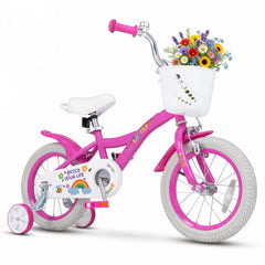 14 Inch Girls Bike with Basket, Bell and Training Wheels, Pink
