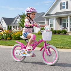 14 Inch Girls Bike with Basket, Bell and Training Wheels, Pink