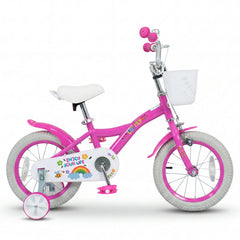 14 Inch Girls Bike with Basket, Bell and Training Wheels, Pink