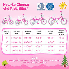 14 Inch Girls Bike with Basket, Bell and Training Wheels, Pink