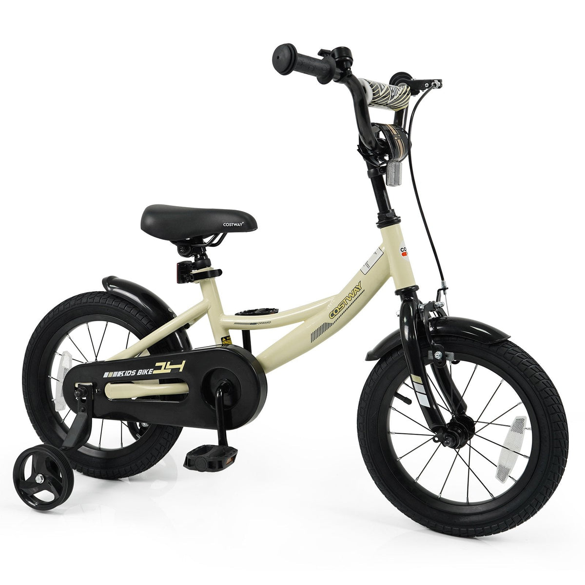 14 Inch Kids Sport Bike with Removable Training Wheels and All Terrain Tires, Cream