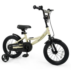 14 Inch Kids Sport Bike with Removable Training Wheels and All Terrain Tires, Cream