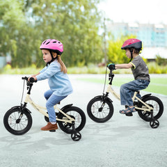 14 Inch Kids Sport Bike with Removable Training Wheels and All Terrain Tires, Cream